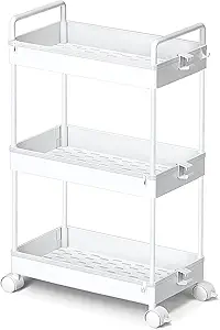 Slim rolling storage cart for narrow spaces